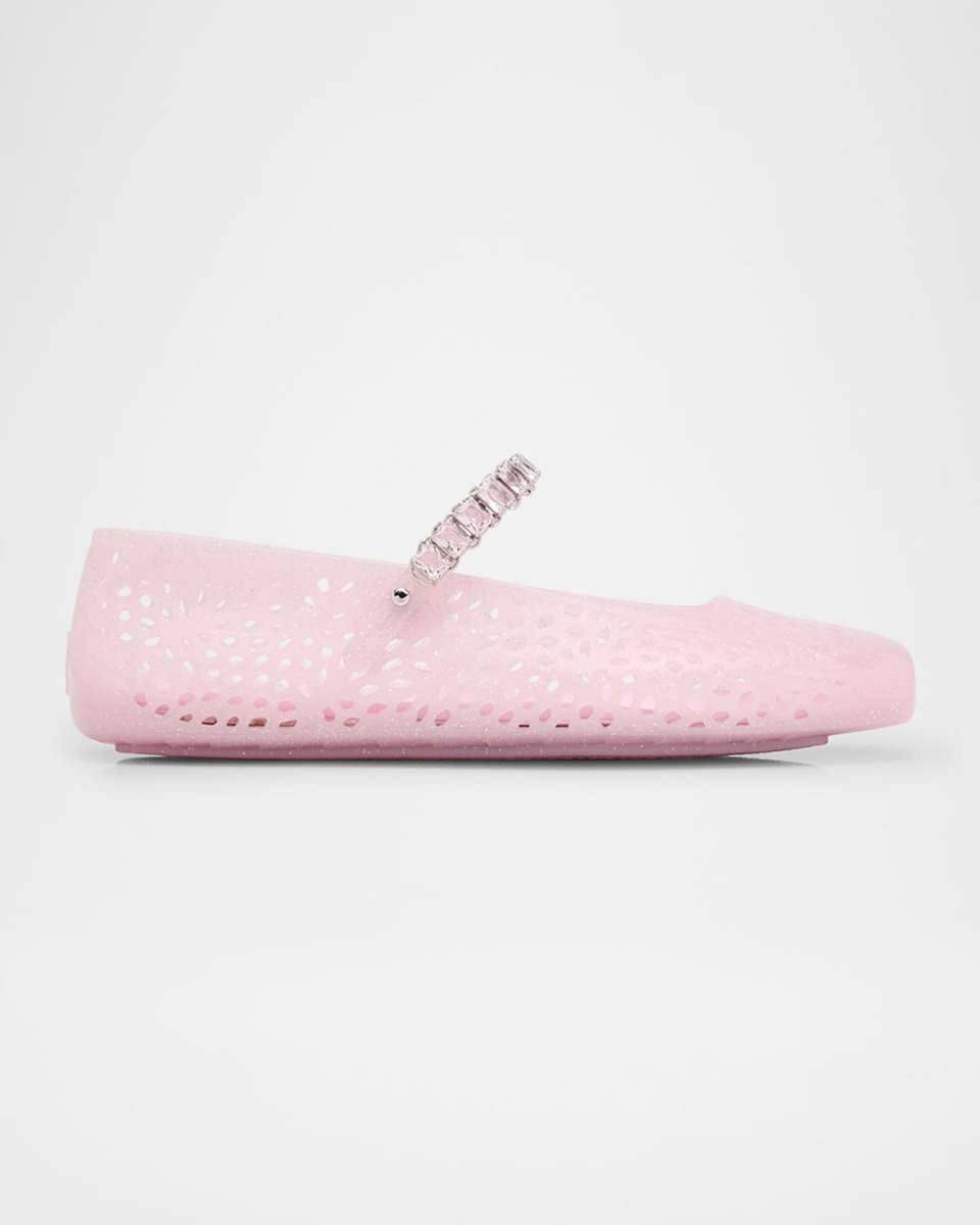 The Jelly Glitter Crystal-Strap Ballerina Flats